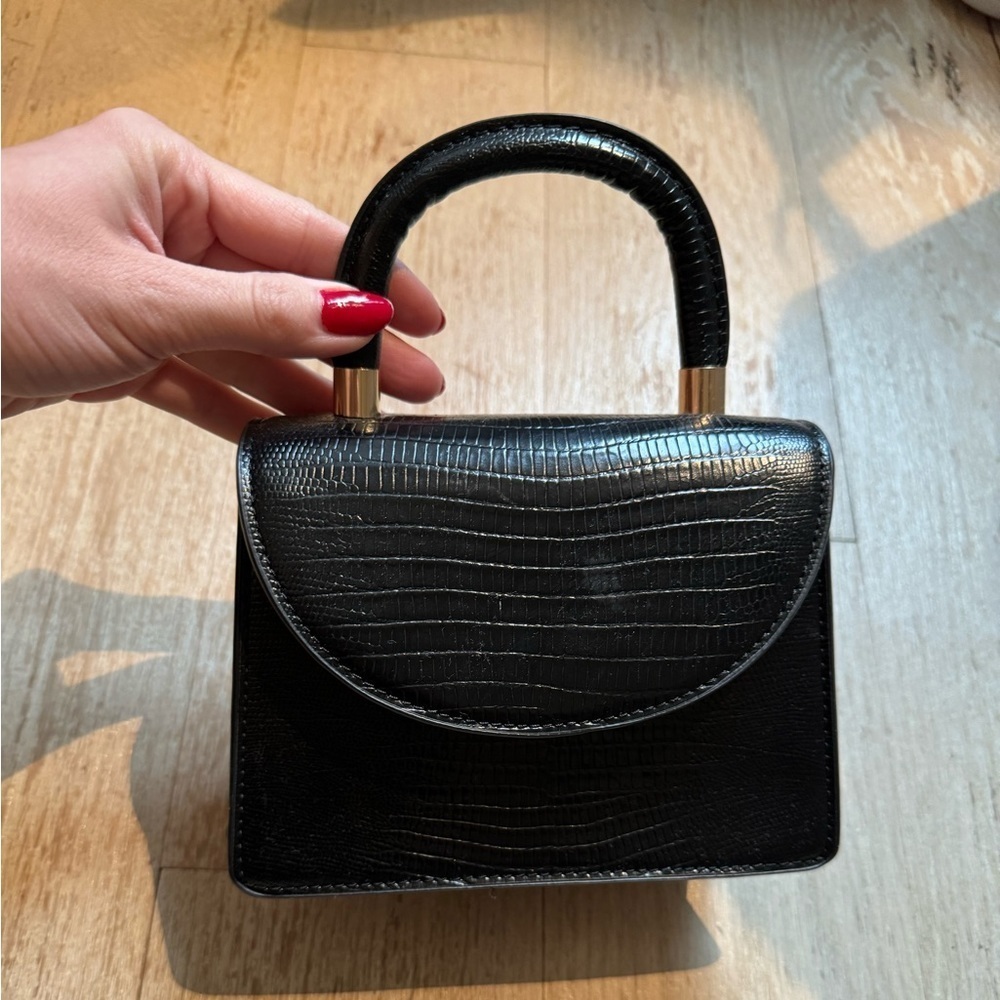 Mango Mini Black Crocodile Purse
